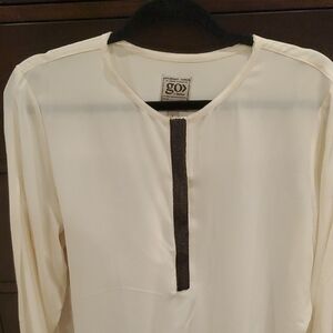 GO BY GO SILK Cream Blouse with Black Accents